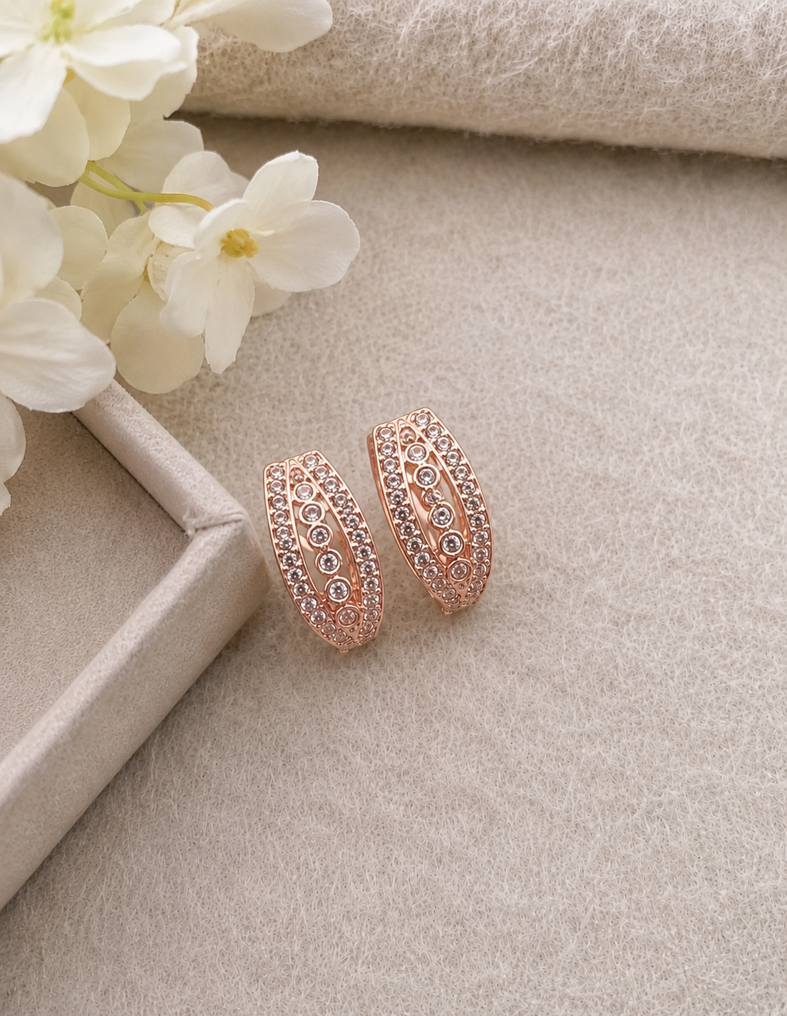 American Diamond Rose Gold Pleted Fancy Delicate Earrings Bali