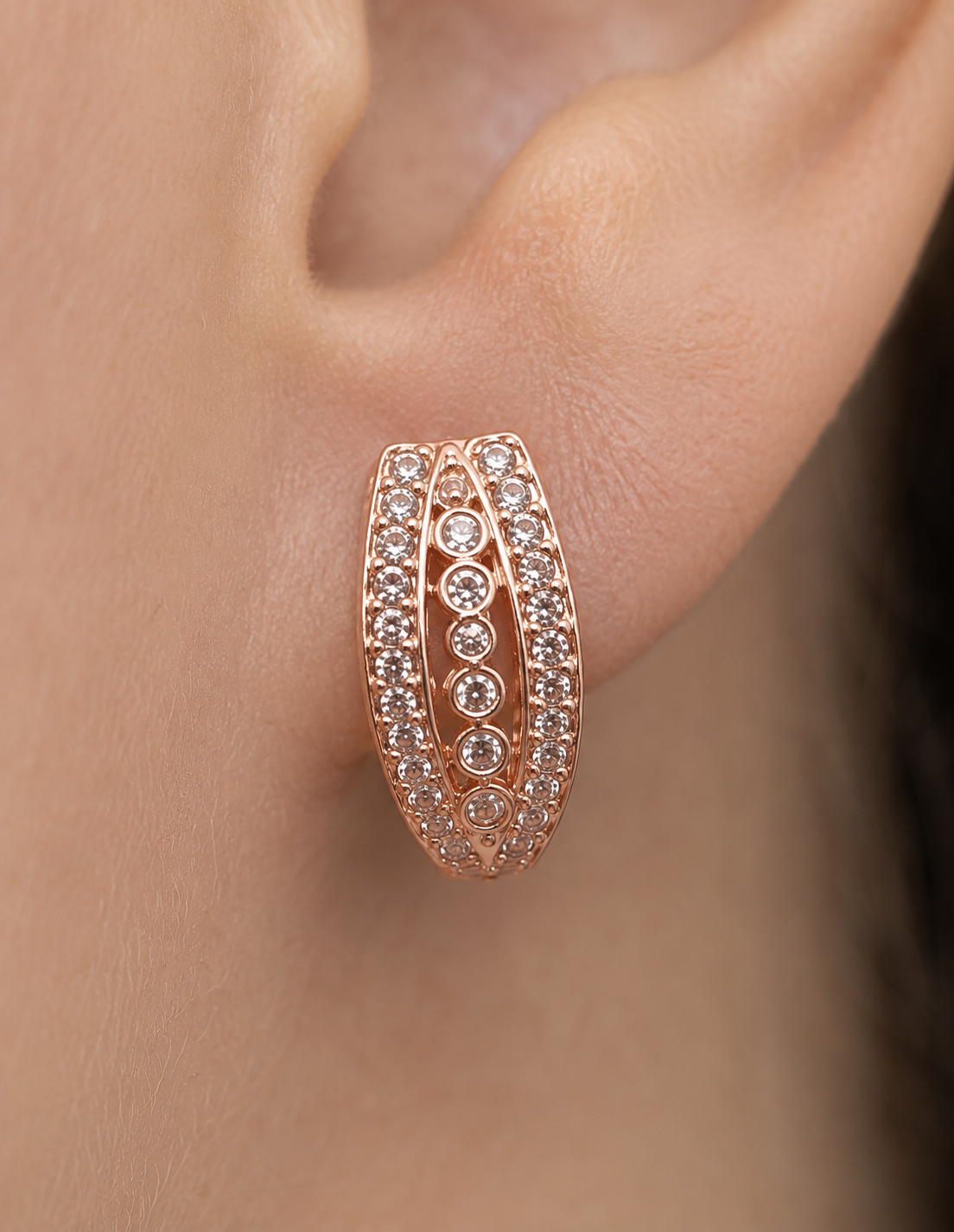 American Diamond Rose Gold Pleted Fancy Delicate Earrings Bali