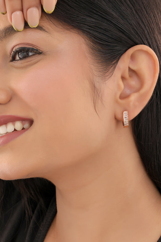 Buy 1 Get 1 Free -American Diamond Rich Look Rose Gold Baali Earring