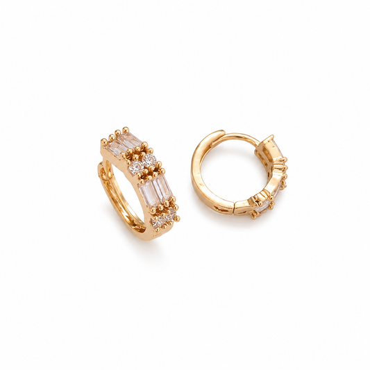 Buy 1 Get 1 Free - Elegant Baguette & Round CZ Gold Hoop Earrings