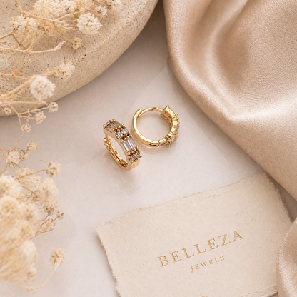 Buy 1 Get 1 Free - Elegant Baguette & Round CZ Gold Hoop Earrings