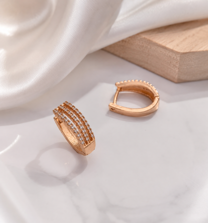 American Three Line Diamond Delicate Rose Gold Baali Earrings