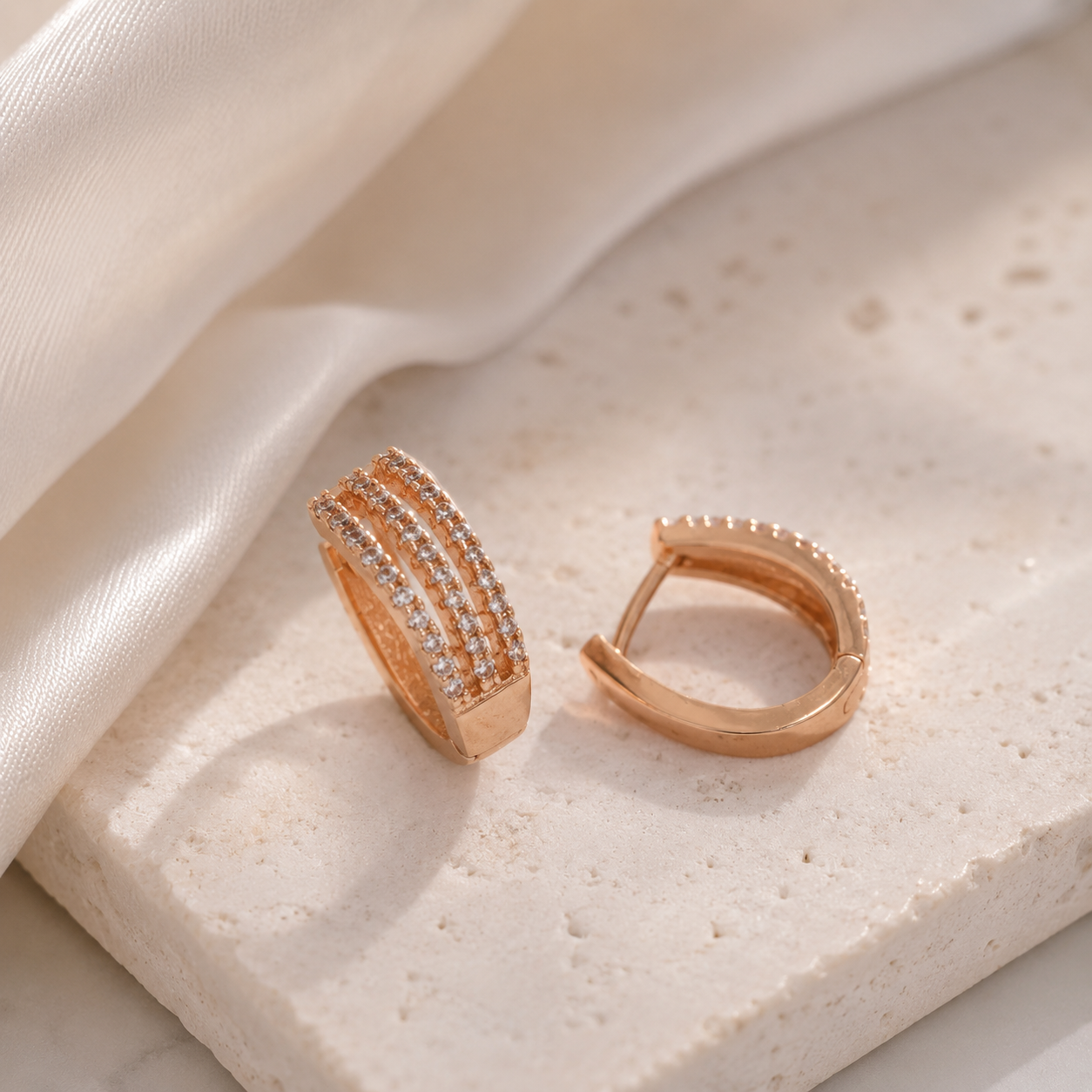 American Three Line Diamond Delicate Rose Gold Baali Earrings