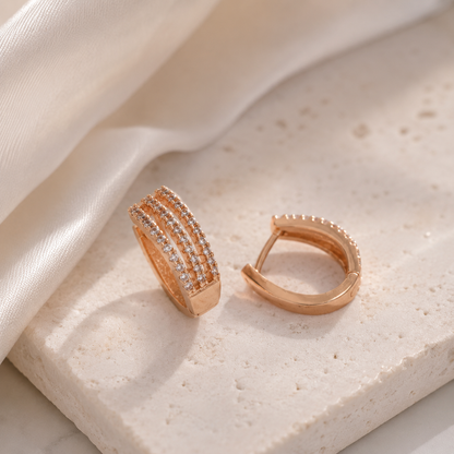 American Three Line Diamond Delicate Rose Gold Baali Earrings