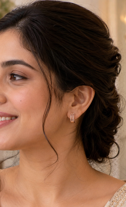 American Three Line Diamond Delicate Rose Gold Baali Earrings