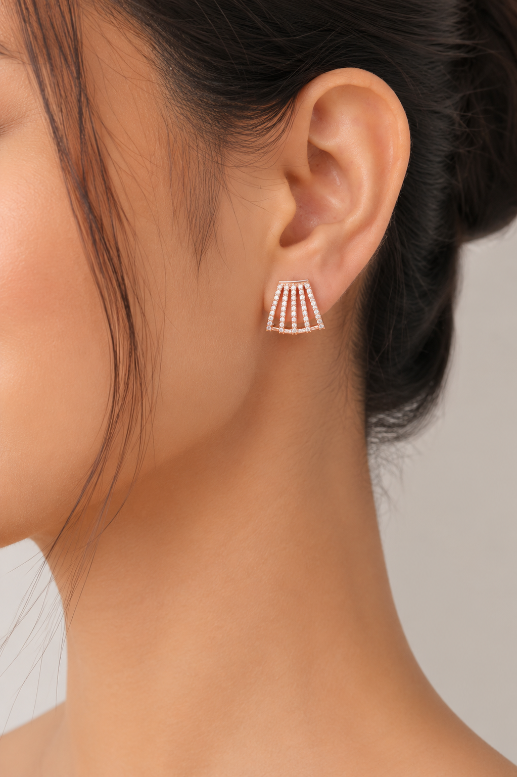 American Diamond 5 line Rose Gold Tops Earrings