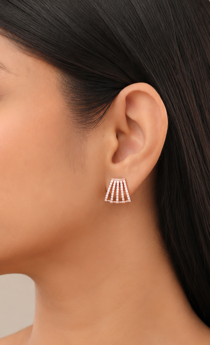 American Diamond 5 line Rose Gold Tops Earrings