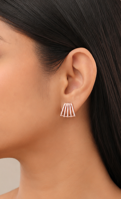 American Diamond 5 line Rose Gold Tops Earrings