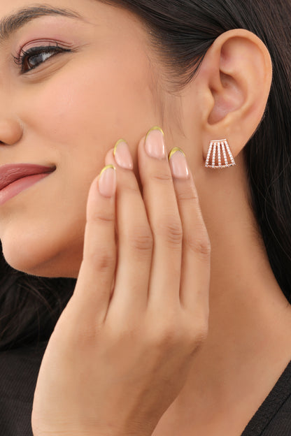 Buy 1 Get 1 Free -American Diamond 5 line Rose Gold Tops Earrings - Tops - Belleza Jewels