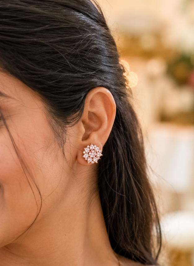 Buy 1 Get 1 Free -American Diamond Rose Gold Fancy Earrings