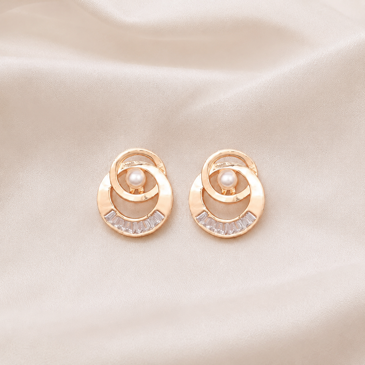 Diamond With Pearl Rose Gold And Silver Earrings Tops