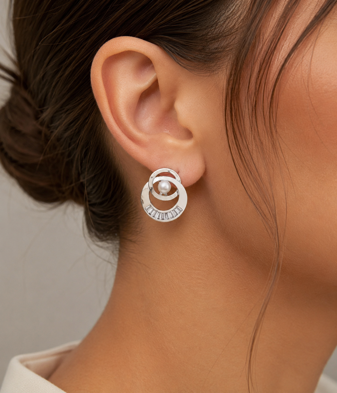 Diamond With Pearl Rose Gold And Silver Earrings Tops