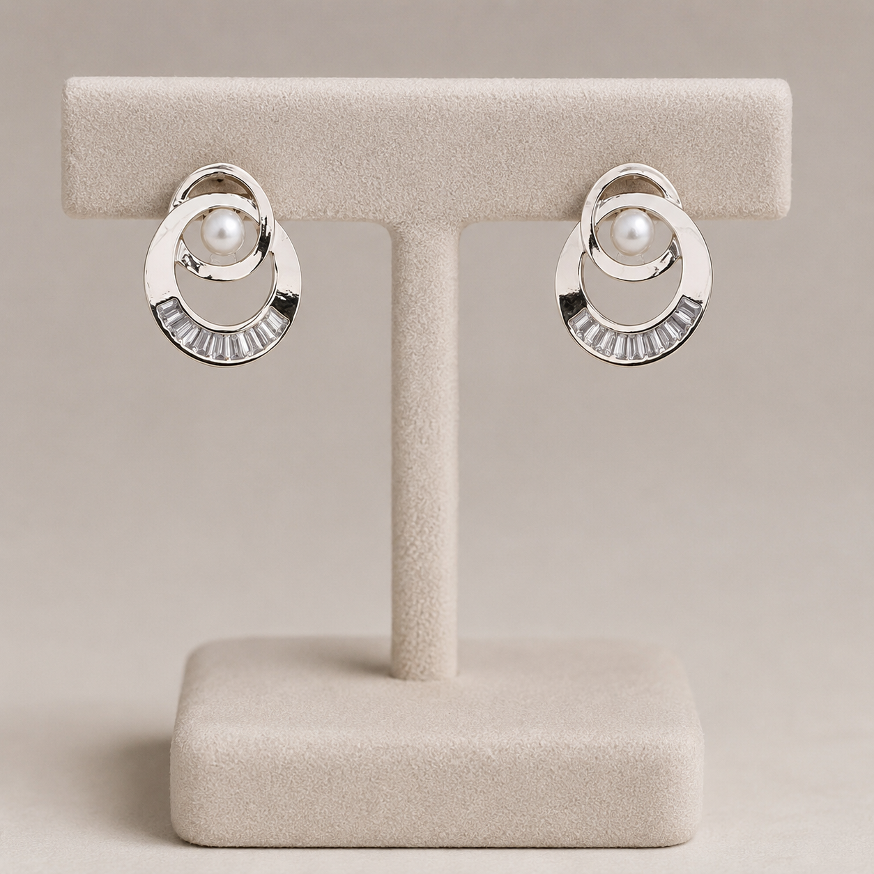 Diamond With Pearl Rose Gold And Silver Earrings Tops