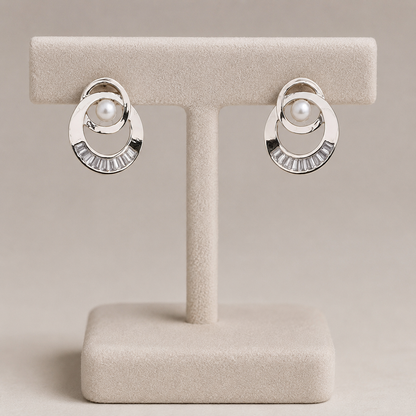 Diamond With Pearl Rose Gold And Silver Earrings Tops