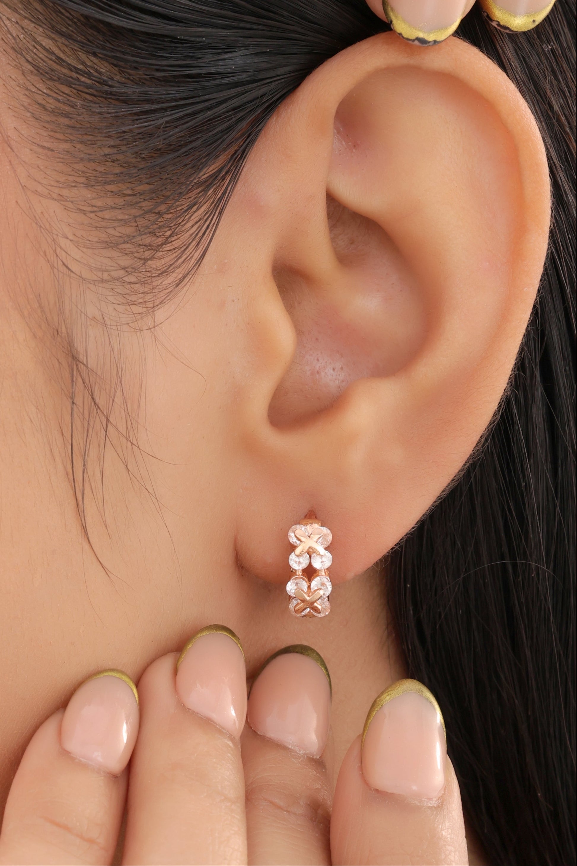 Buy 1 Get 1 Free -American Diamond Rose Gold Pleted Fancy Delicate Earrings Bali - Earrings - Belleza Jewels