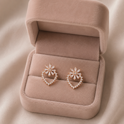 American Diamond rose gold  heart &flower shape Earrings