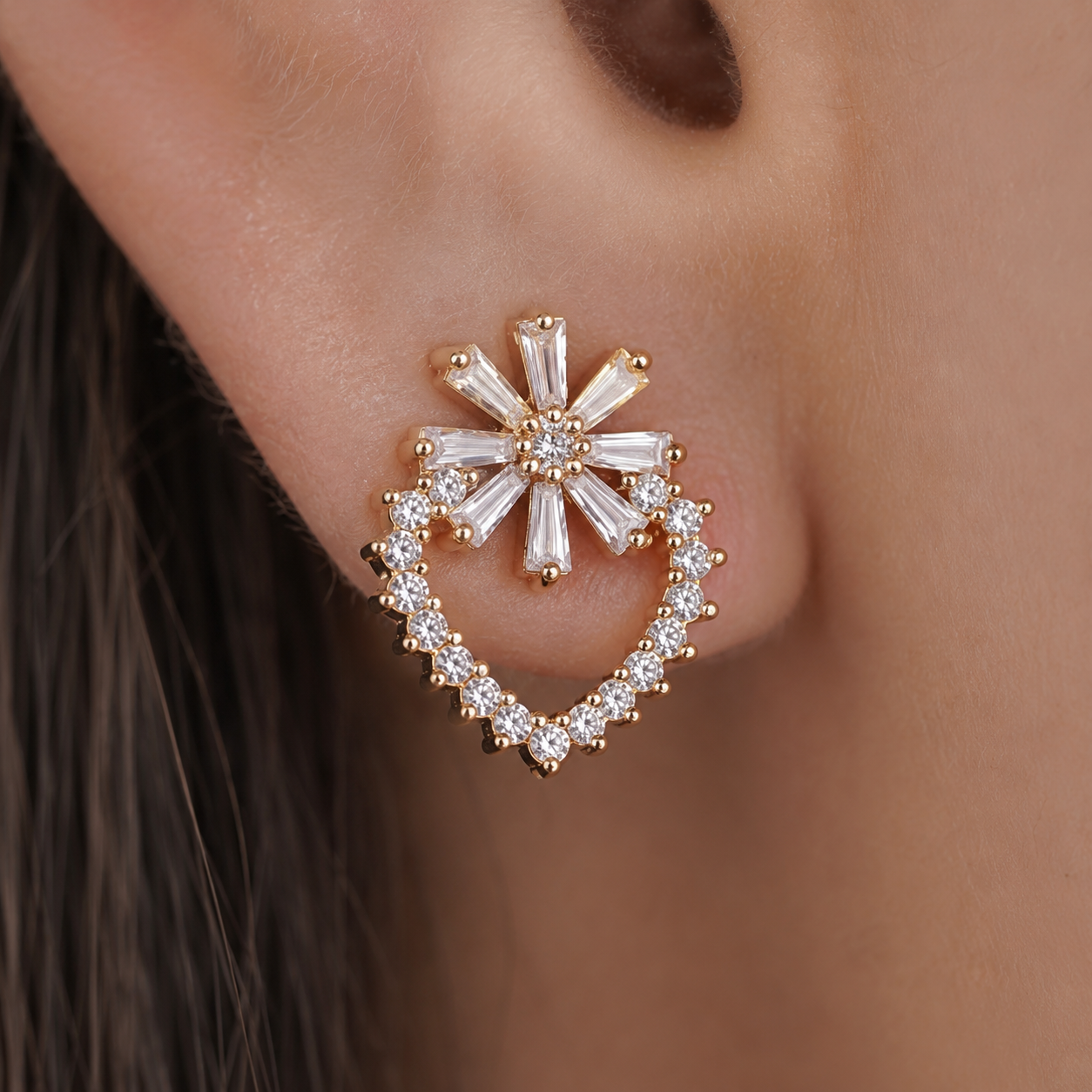 American Diamond rose gold  heart &flower shape Earrings