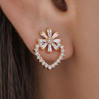 American Diamond rose gold  heart &flower shape Earrings