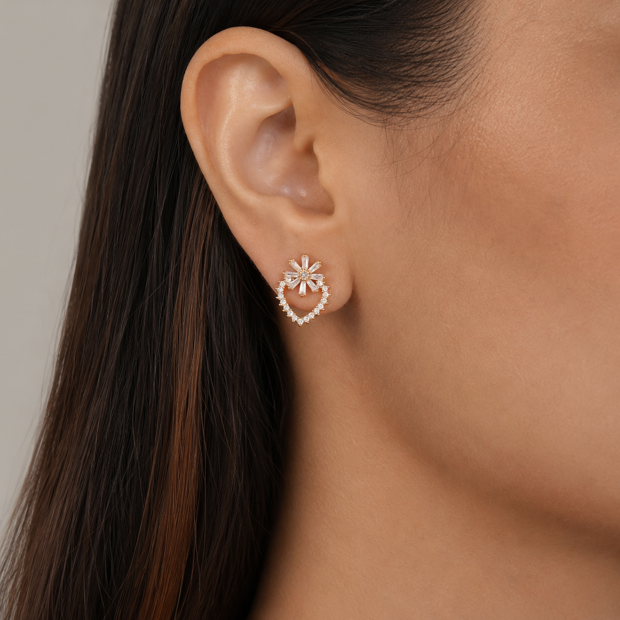American Diamond rose gold  heart &flower shape Earrings