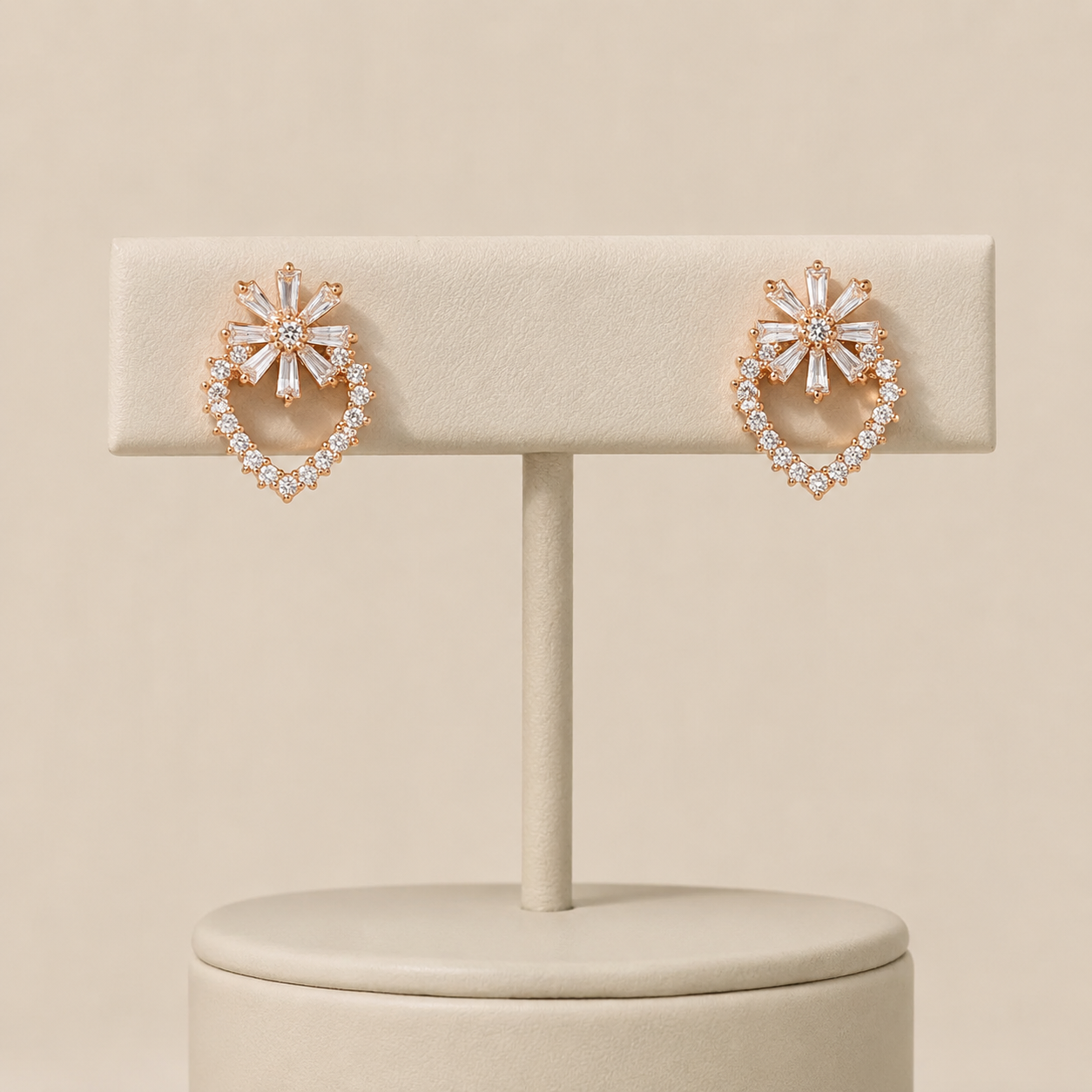 American Diamond rose gold  heart &flower shape Earrings