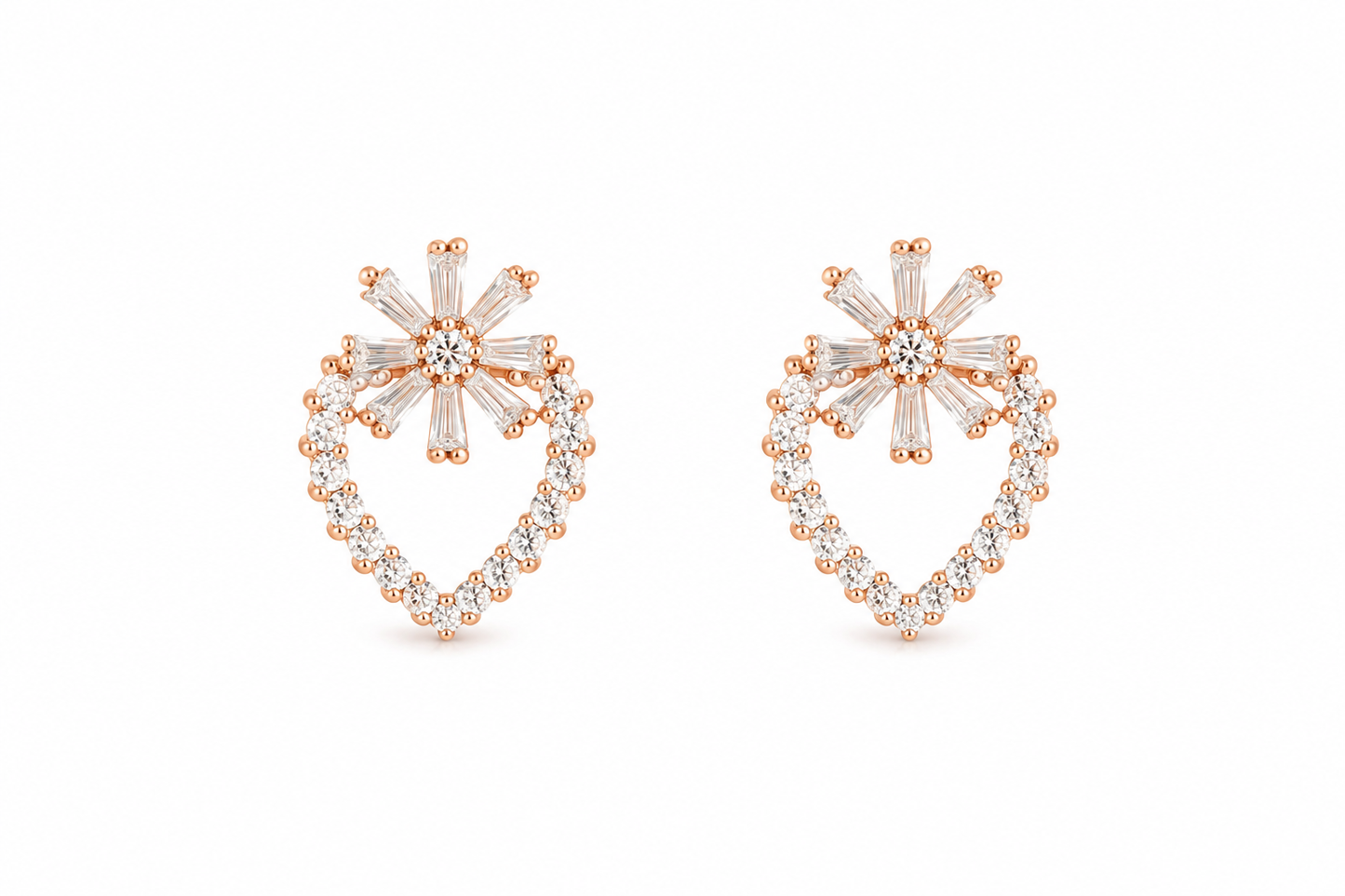 American Diamond rose gold  heart &flower shape Earrings