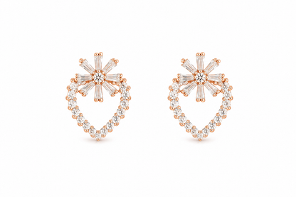American Diamond rose gold  heart &flower shape Earrings