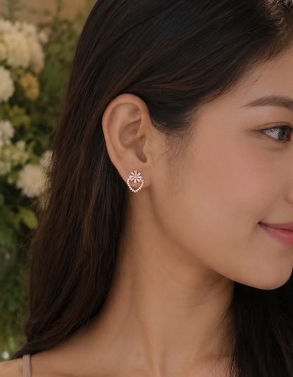 American Diamond rose gold  heart &flower shape Earrings