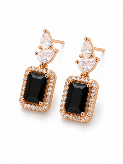Rose gold Rectangle black Diamond fancy Earrings.