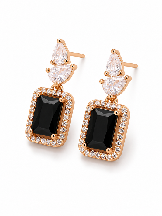 Buy 1 Get 1 Free -Rose gold Rectangle black Diamond fancy Earrings.