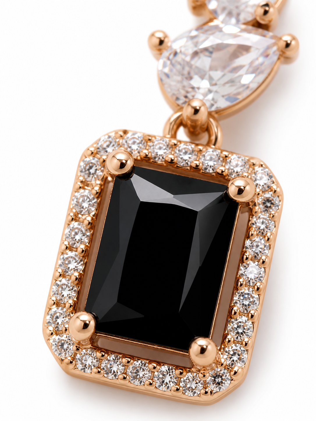 Rose gold Rectangle black Diamond fancy Earrings.