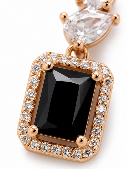 Rose gold Rectangle black Diamond fancy Earrings.