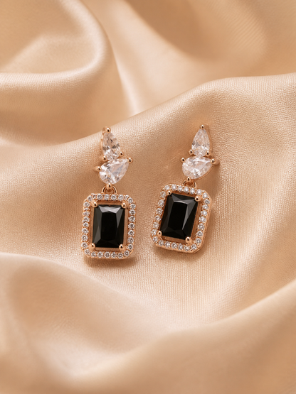 Rose gold Rectangle black Diamond fancy Earrings.
