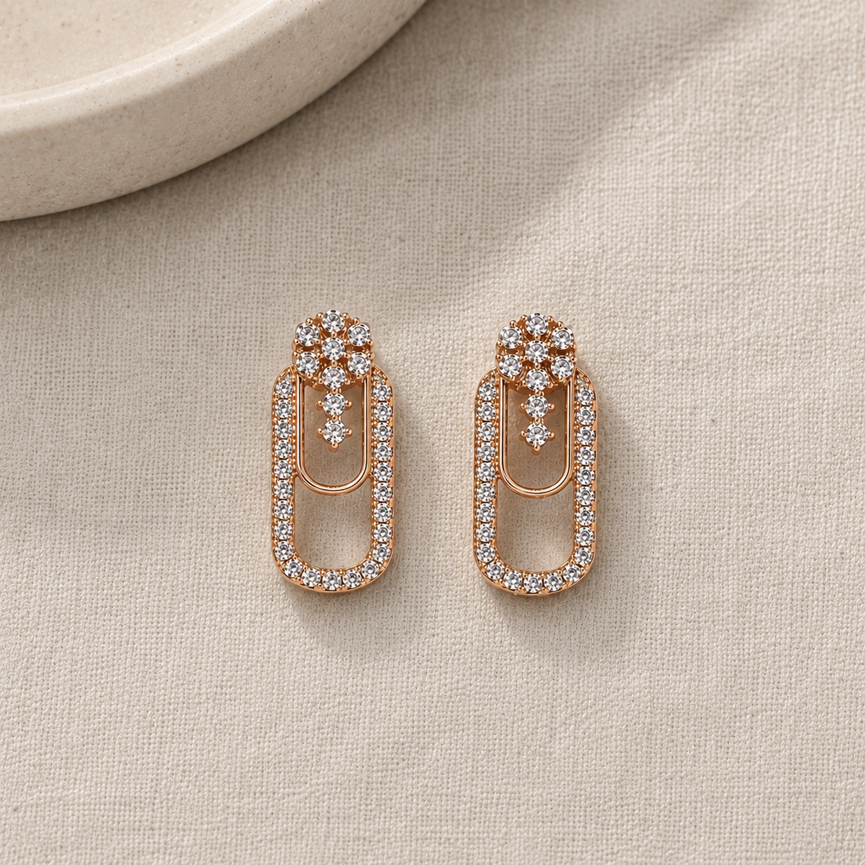 Buy 1 Get 1 Free - Rose Gold Paperclip American Diamond Drop Earrings