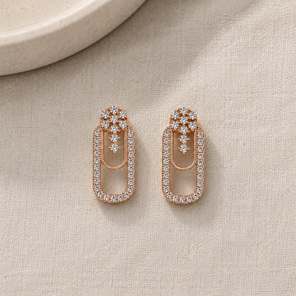Buy 1 Get 1 Free - Rose Gold Paperclip American Diamond Drop Earrings
