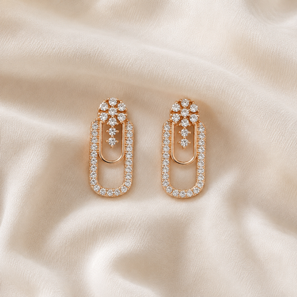 Buy 1 Get 1 Free - Rose Gold Paperclip American Diamond Drop Earrings