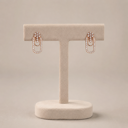 Buy 1 Get 1 Free - Rose Gold Paperclip American Diamond Drop Earrings