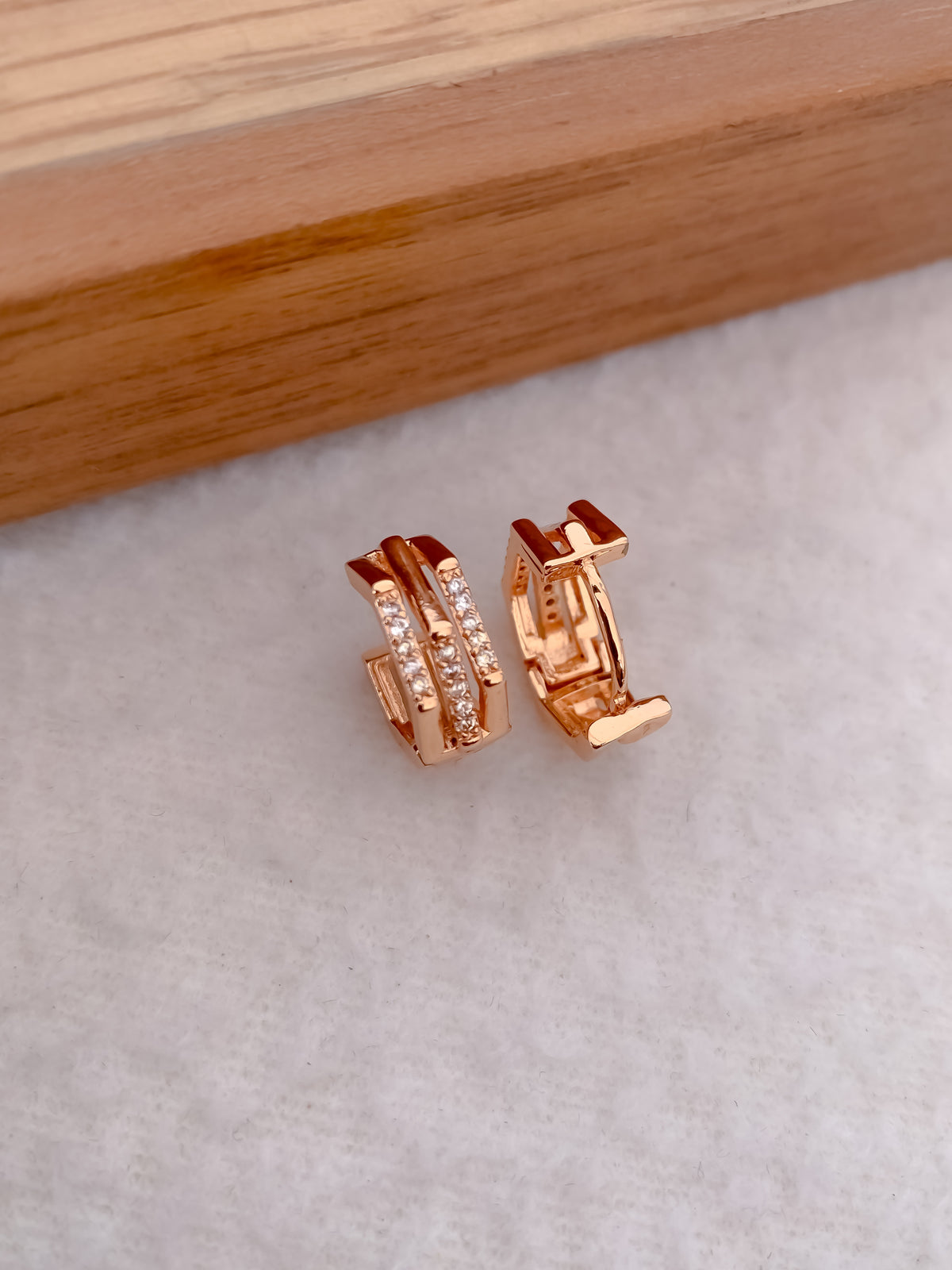 Buy 1 Get 1 Free -American Diamond Rose Gold Fancy Bali Earrings - BALI - Belleza Jewels