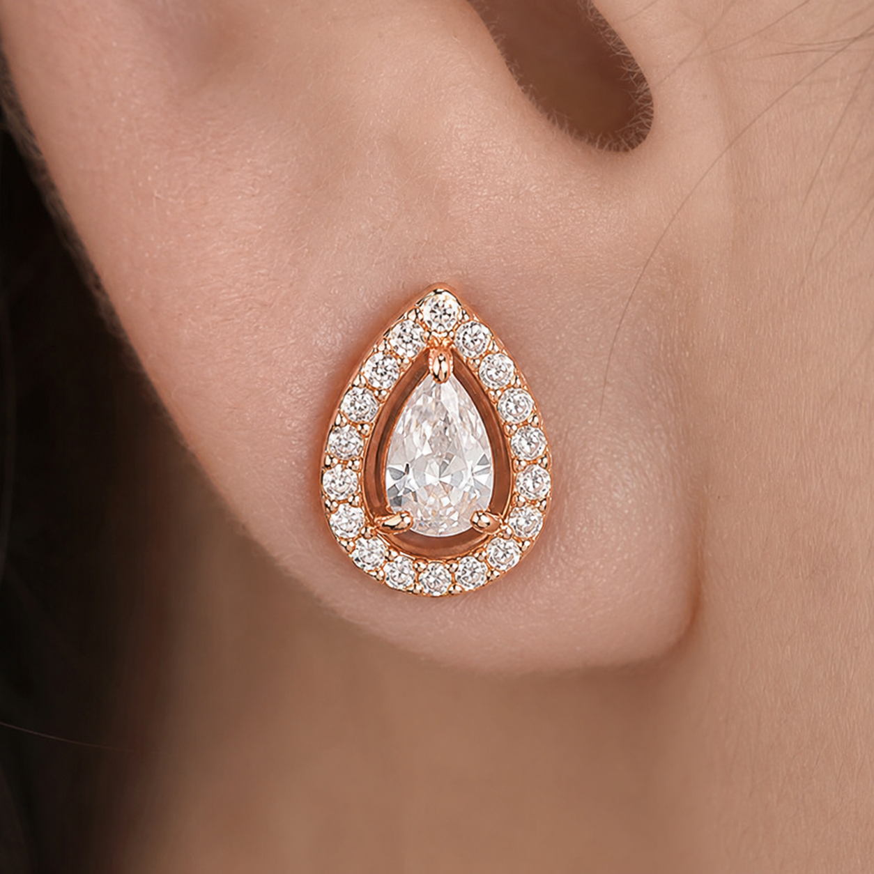 American Diamond high rose gold Plated Leaves Earrings tops.