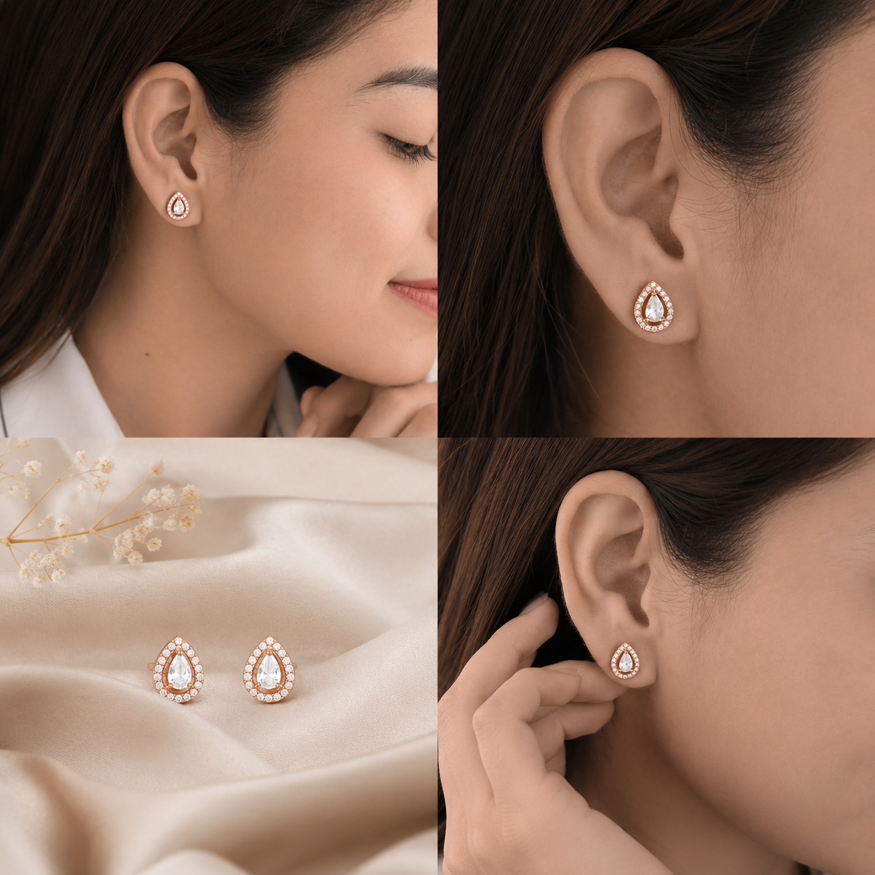 American Diamond high rose gold Plated Leaves Earrings tops.
