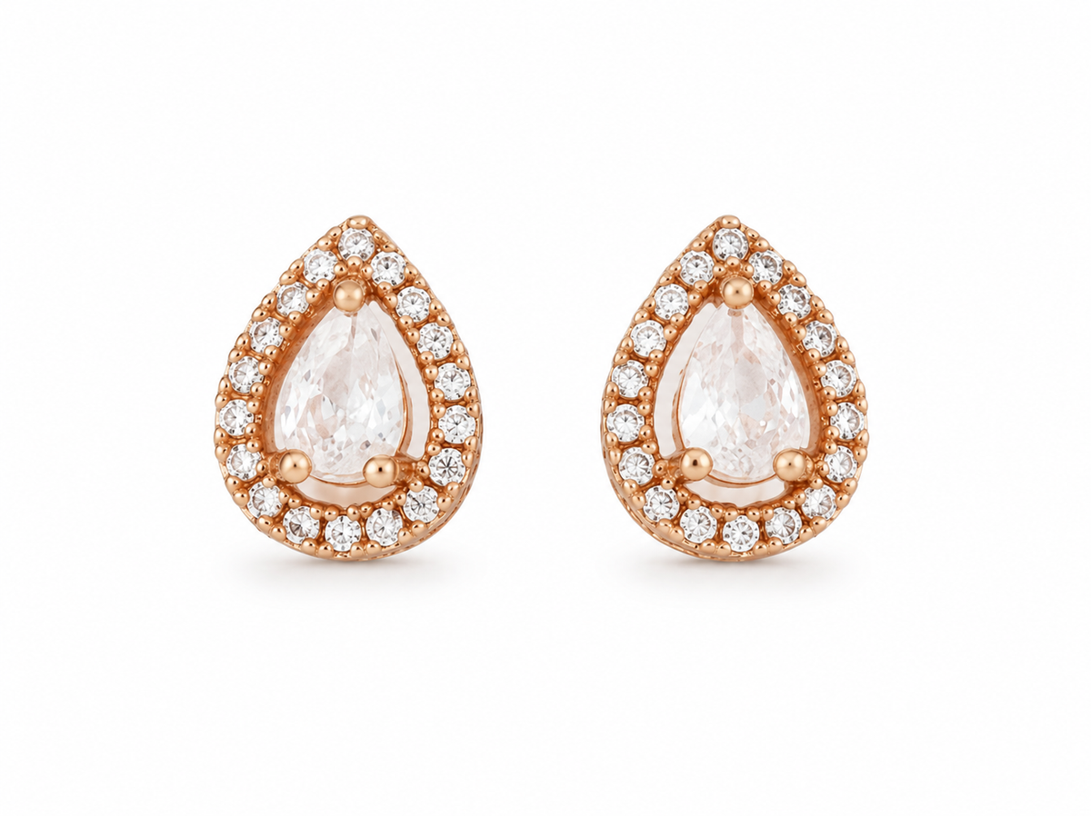 American Diamond high rose gold Plated Leaves Earrings tops.