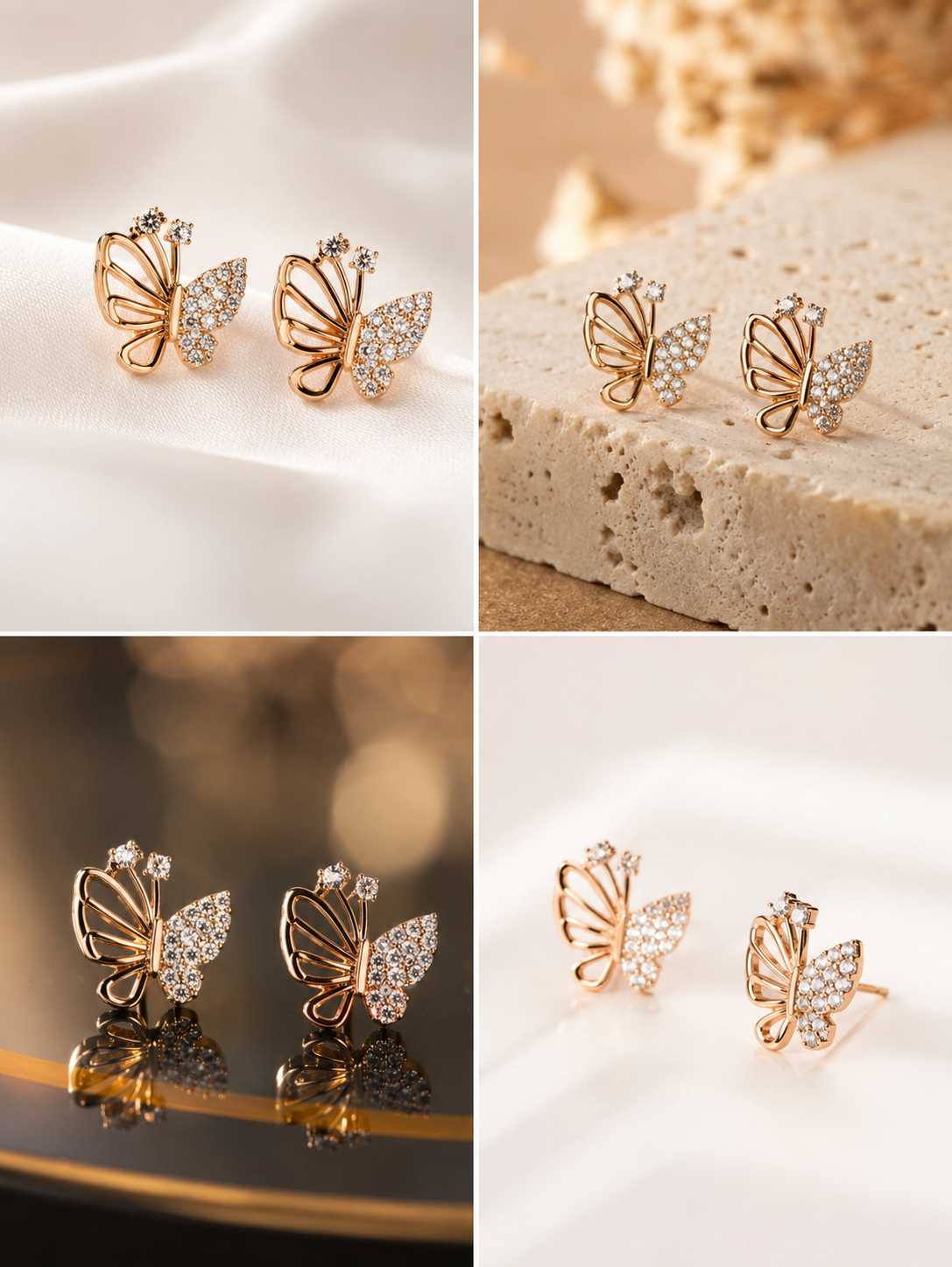 American Diamond Rose Gold Butterfly Fancy Earrings