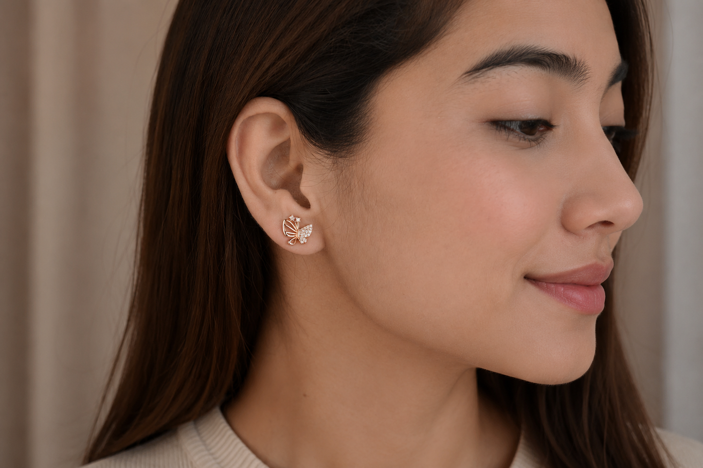 American Diamond Rose Gold Butterfly Fancy Earrings