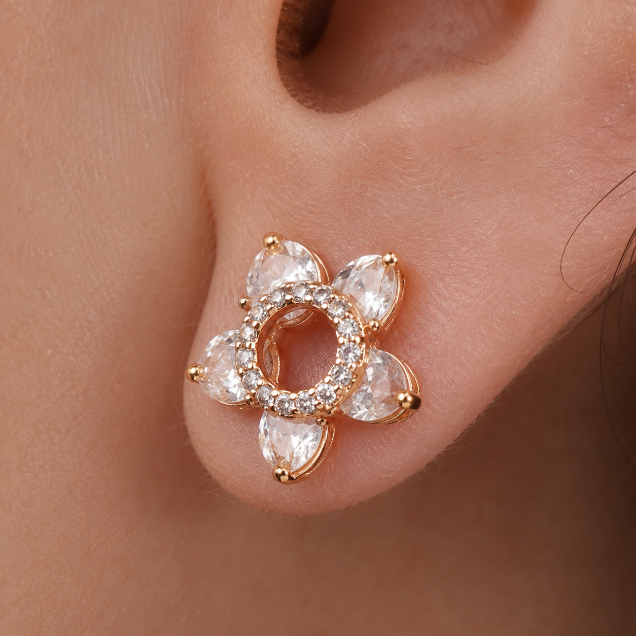 American Diamond flower rose gold fancy Earrings.