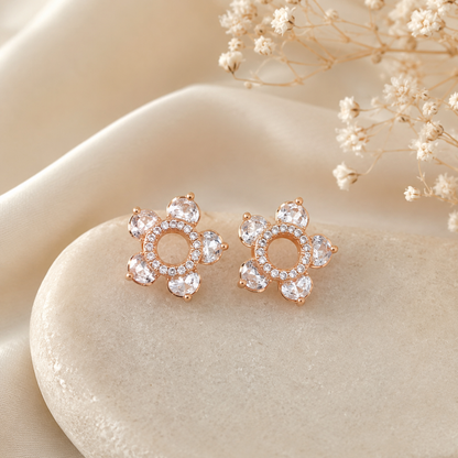 American Diamond flower rose gold fancy Earrings.