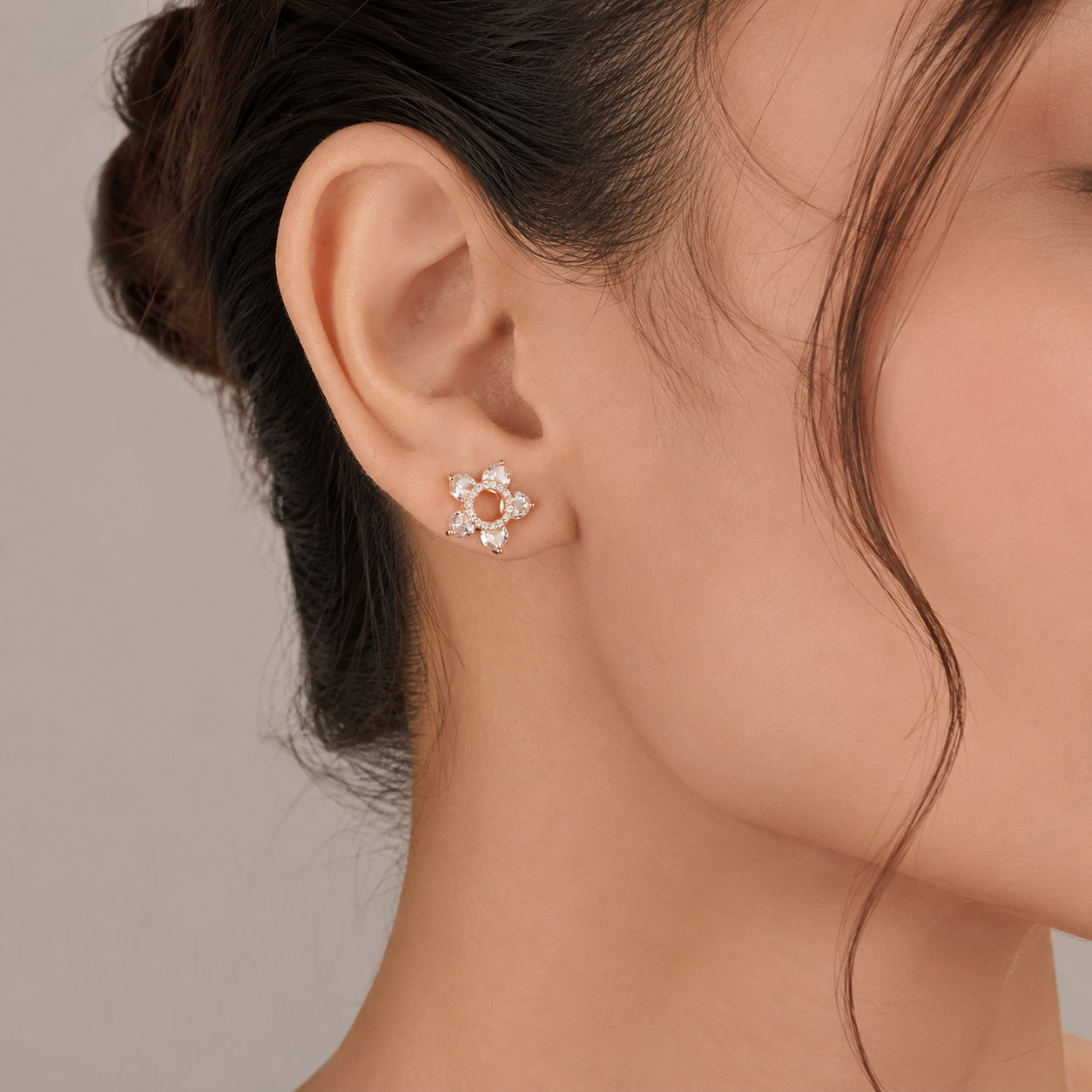 American Diamond flower rose gold fancy Earrings.