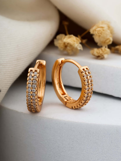 BUY 1 GET 1 FREE -American Diamond Rose Gold Fancy Delicate Bali Earring - BALI - Belleza Jewels
