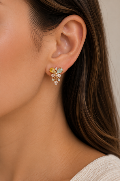American Diamond multi color high rose gold Earrings.