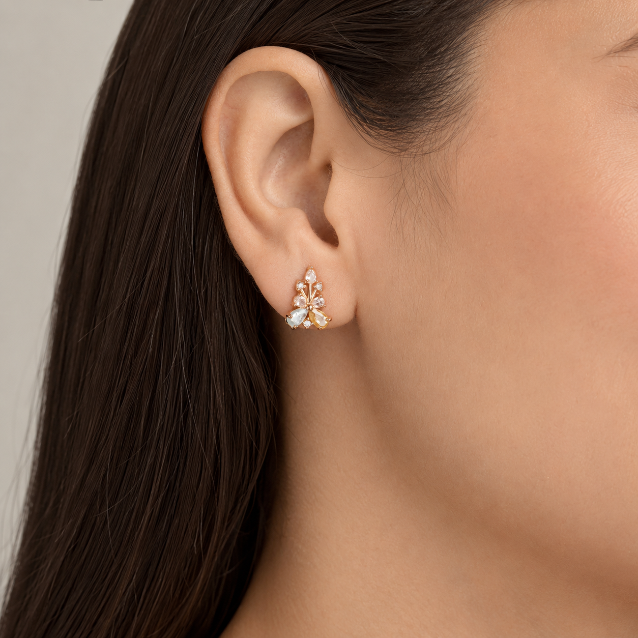 American Diamond multi color high rose gold Earrings.