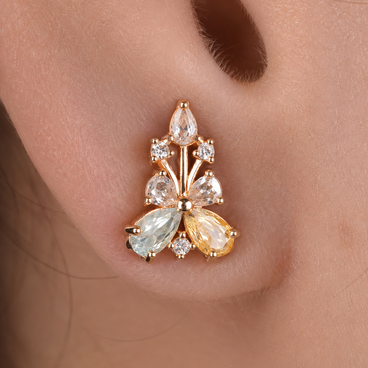 American Diamond multi color high rose gold Earrings.