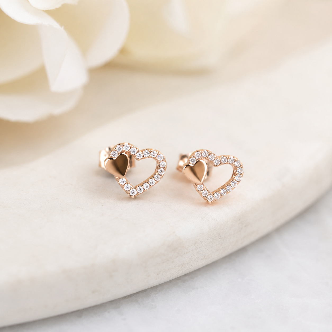 American Diamond heart rose gold delicated Earrings.